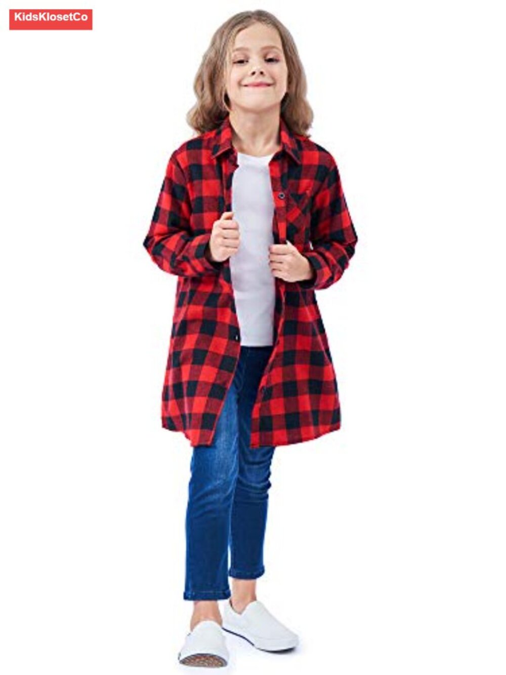 Girls Plaid Flannel Button Down Shirt Dress Long Sleeve Cotton